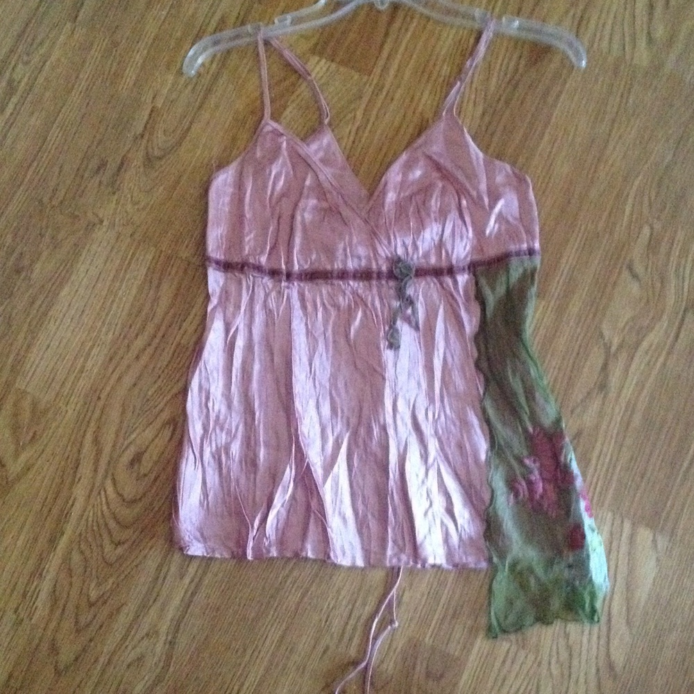 Seven7 Pink and Olive Green Satin Cami Top y2k